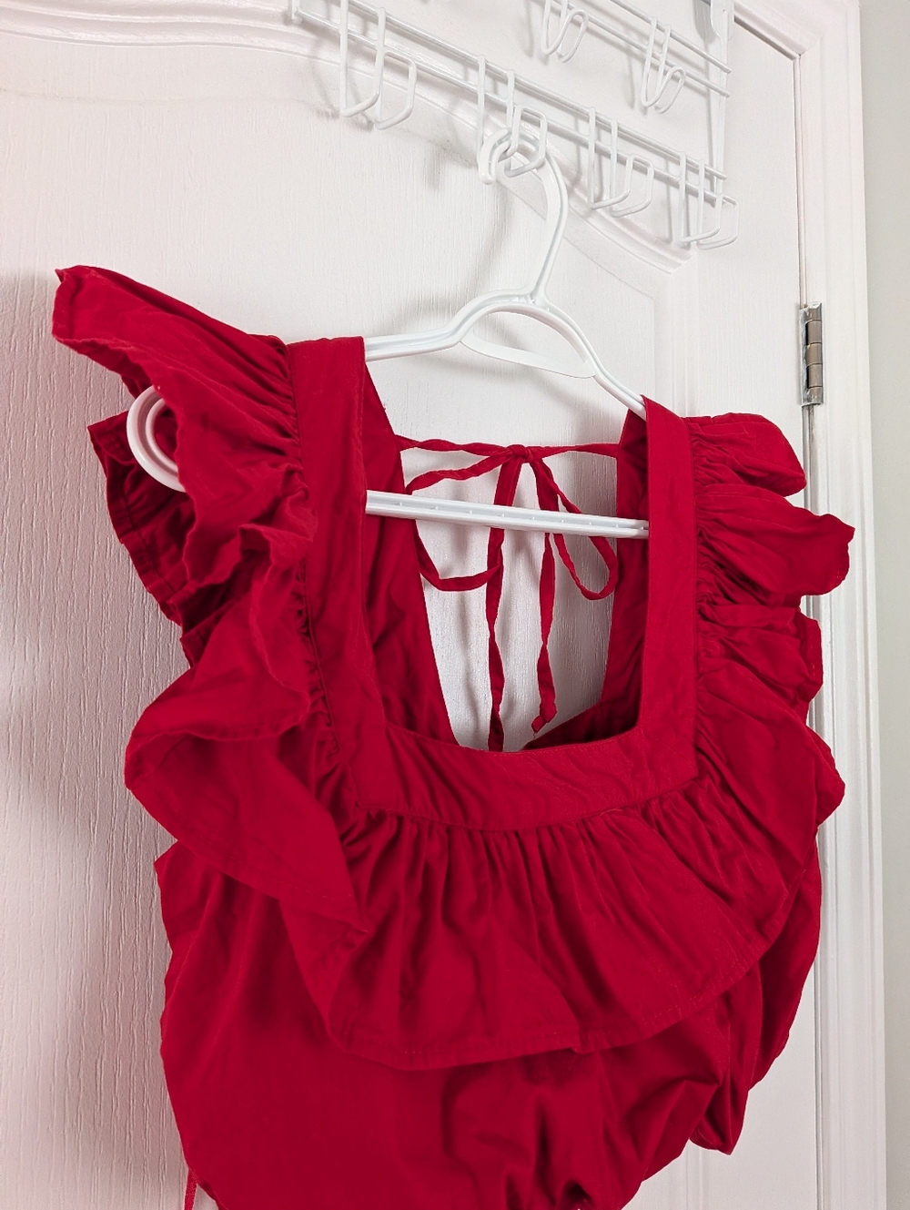 Japna Poppy Red Puff Ruffle Blouse Coastal Boho Summer Crop Top medium - Picture 7 of 8